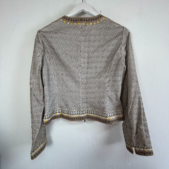 Elie Tahari Womens Embroidered Cotton Silk Blend Jacket Large Beige Printed - Picture 2 of 9